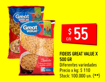 Walmart Great Value Fideos x 500gr oferta