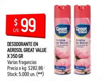 Walmart Great Value Desodorante en Aerosol x 350gr oferta