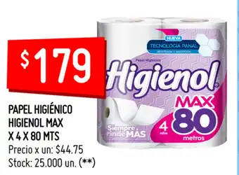 Higienol Max Papel Higiénico x 4 x 80mts