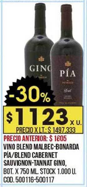 Coto Vino blend malbec-bonarda pía blend cabernet sauvignon-tannat gino oferta