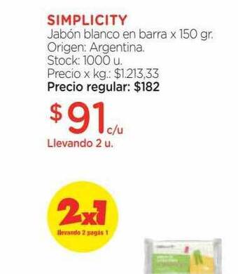Farmacity Simplicity jabón blanco en barra oferta