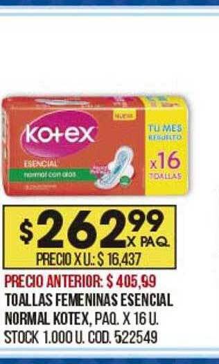 Coto Toallas femeninas esencial normal kotex oferta