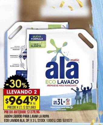 Coto Jabón líquido para lavar la ropa eco lavado ala oferta