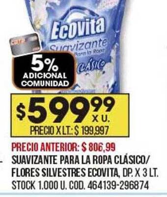 Coto Suavizante para la ropa clásico flores silvestres ecovita oferta