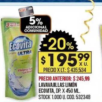 Coto Lavavajillas limón ecovita oferta