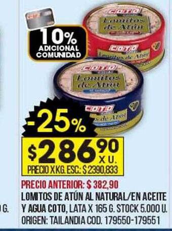 Coto Lomitos de atún al natural en aceite y agua coto oferta