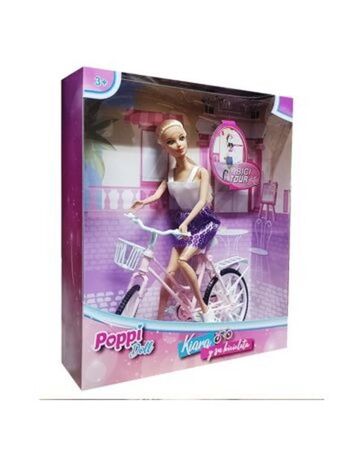 El Mundo del Juguete Kiara y su bicicleta rosa remera blanca pollera violeta oferta