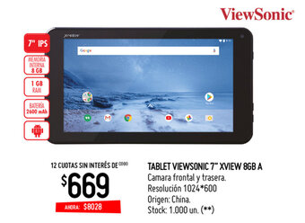 Walmart ViewSonic Tablet 7" Xview 8Gb A oferta