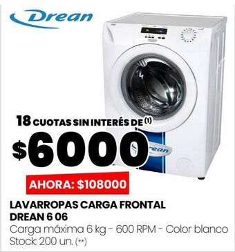 Changomas Lavarropas carga frontal drean 6 06 oferta