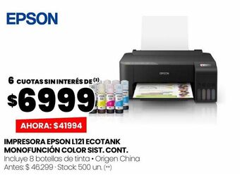 Impresora epson l121 ecotank monofunción color sist. cont.