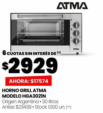 Changomas Horno grill atma modelo hga3021n oferta