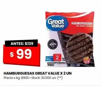 Changomas Hamburguesas great value x 2 un oferta