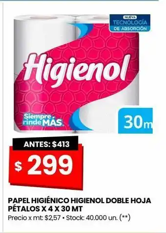 Changomas Papel higiénico higienol doble hoja pétalos x 4 x 30 mt oferta