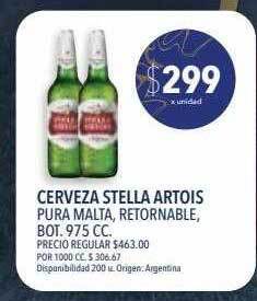 Supermercados Vea Cerveza stella artois pura malta retornable bot. 975 cc oferta