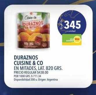 Supermercados Vea Duraznos cuisine & co en mitades lat 820 grs oferta