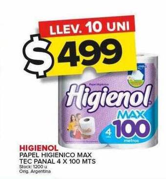 Carrefour Maxi Higienol papel higienico max tec panal 4 x 100 mts oferta