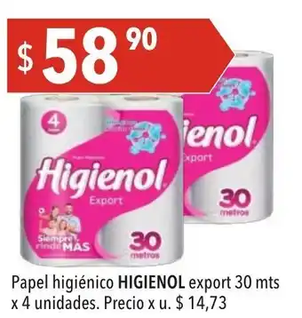 Hergo Higienol Papel Higiénico export 30mts x 4 unidades oferta