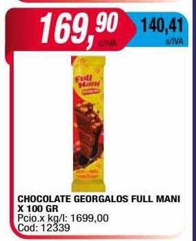Maxiconsumo Chocolate georgalos full mani x 100 gr oferta