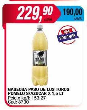 Maxiconsumo Gaseosa paso de los toros pomelo s-azúcar x 1.5 lt oferta