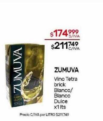 Nini Mayorista Zumuva vino tetra brick blanco blanco dulce oferta
