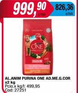 Maxiconsumo Al.anim purina one ad.me.g.cor x2 kg oferta