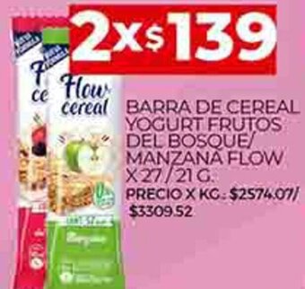 Supermercados DIA Barra de Cereal Yogurt Frutos Del Bosque Manzana Flow X 27/ 21 G oferta