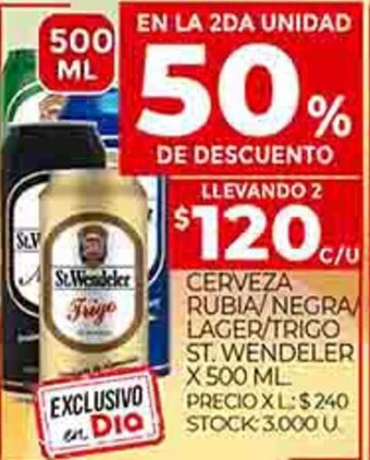 Supermercados DIA Cerveza Rubia/ Negra/ Lager/ Trigo St. Wendeler X 500 ML oferta
