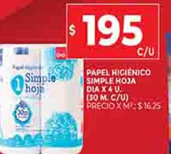 Supermercados DIA Papel Higiénico Simple Hoja Dia X 4 U oferta