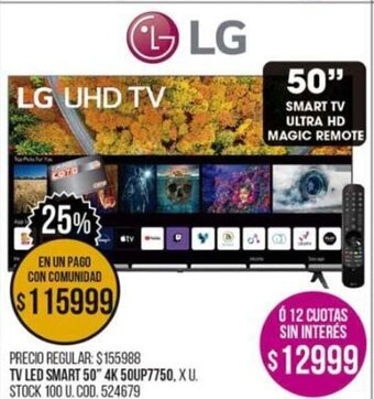 Coto TV Led Smart 50" 4K 50UP7750 oferta