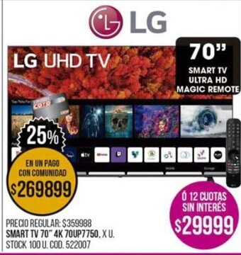 Coto Smart TV 70" 4K 70UP7750 oferta