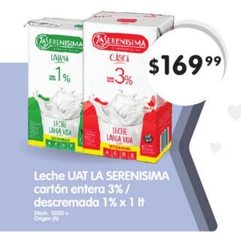 Supermercados Buenos Días Leche Uat La Serenisima Cartón Entera 3% / Descremada 1% x 1 lt oferta