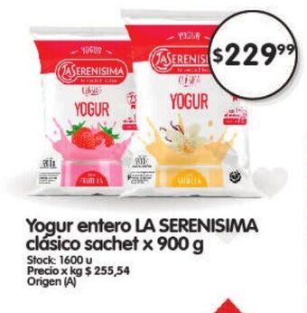 Supermercados Buenos Días Yogur Entero La Serenisima Clásico Sachet x 900g oferta
