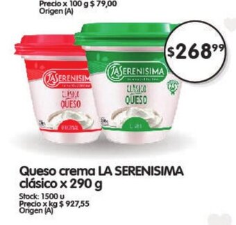 Supermercados Buenos Días Queso Crema La Serenisima Clásico x 290g oferta