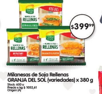Supermercados Buenos Días Milanesas de Soja Rellenas Granja Del Sol (Variedades) x 380g oferta