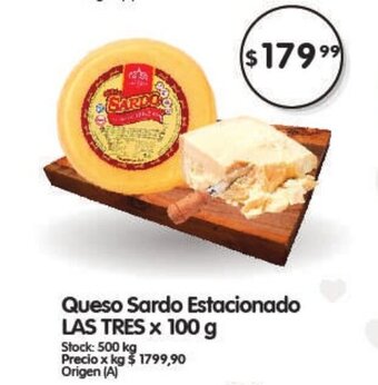 Supermercados Buenos Días Queso Sardo Estacionado Las Tres x 100g oferta