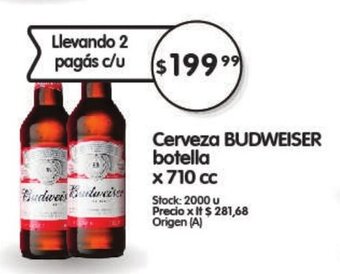 Supermercados Buenos Días Cerveza Budweiser Botella x 710 cc oferta