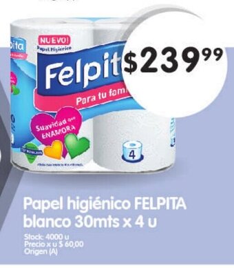 Supermercados Buenos Días Papel Higiénico Felpita Blanco 30mts x 4 u oferta