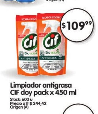 Supermercados Buenos Días Limpiador Antigrasa CIF Doy Pack x 450 ml oferta