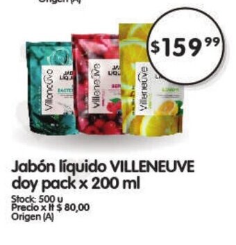 Supermercados Buenos Días Jabón Líquido Villeneuve Doy Pack x 200ml oferta