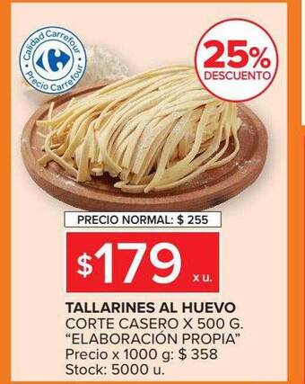 Carrefour Tallarines al huevo corte casero oferta