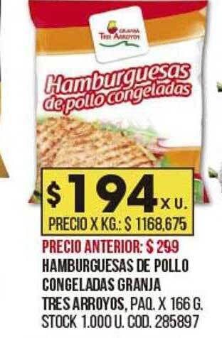 Coto Hamburguesas de pollo congeladas granja tres arroyos oferta