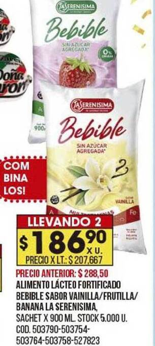Coto Alimento lácteo fortificado bebible sabor vainilla frutilla banana la serenisima oferta