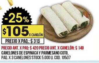 Coto Canelones de espinaca y parmesano coto oferta