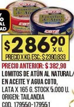 Coto Lomitos de atún al natural en aceite y agua coto oferta