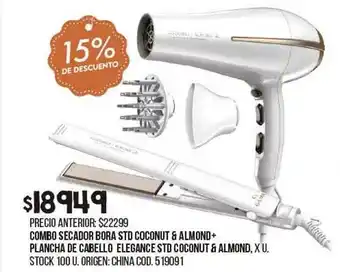 Coto Combo secador bora std coconut & almond + plancha de cabello elegance std coconut & almond 15% de descuento oferta