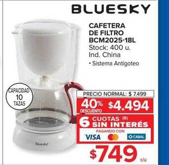 Carrefour Cafetera de filtro bcm2025-18l bluesky oferta