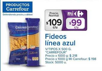 Carrefour Fideos línea azul oferta