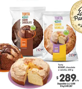 Cooperativa Obrera Ecoop Torta chocolate o vainilla 600g oferta