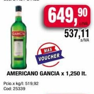 Maxiconsumo Americano Gancia x 1.250 lt oferta
