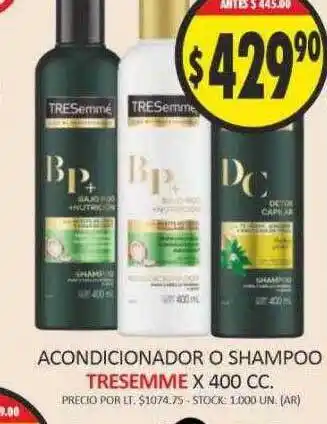 Supermercados Becerra Acondicionador o shampoo tresemme x 400 gr oferta